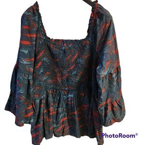 Terra & Sky Sz 3X (24w-26w) Smocked Baby Doll Top With Bell Sleeves Off Shoulder